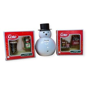 Coca Cola Red and White Motive Snowman Ornament Set
